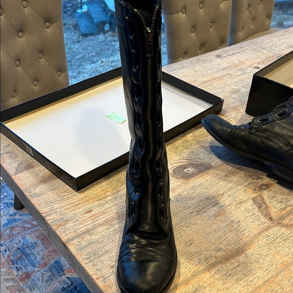 Bronx Black Leather Lace-Up look Heeled Boots - Picture 2 of 6